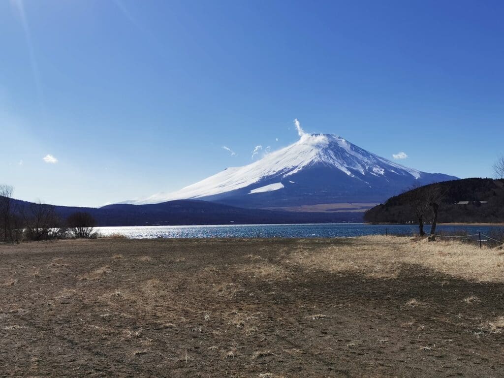 View of Mount Fuji from lake Yamanaka
