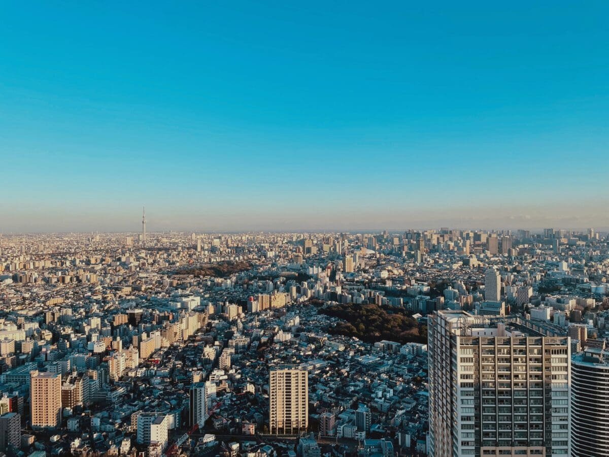 View of Tokyo city skyline from Sunshine 60 observation deck in Ikebukuro