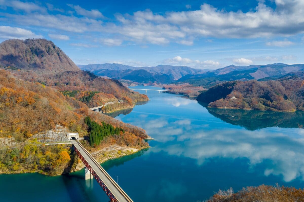 Lake and bridge view in Semboku, Akita