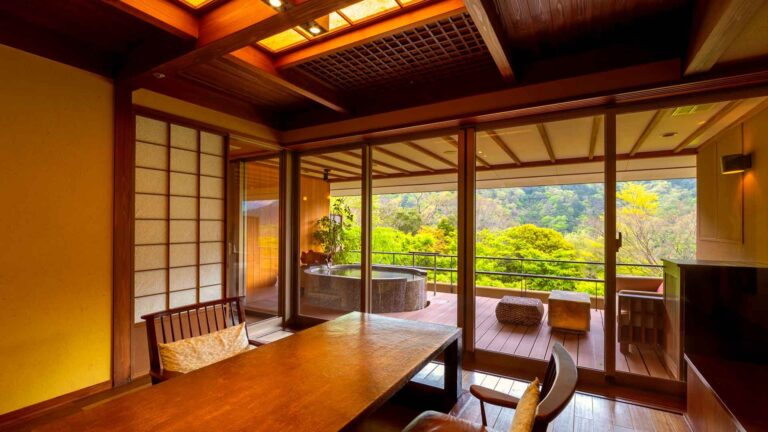 Hakone Ryokan with Private Onsen: 11 Stays to Consider Traditional Japanese ryokan room at Ginyu in Hakone with a private open-air bath and mountain view